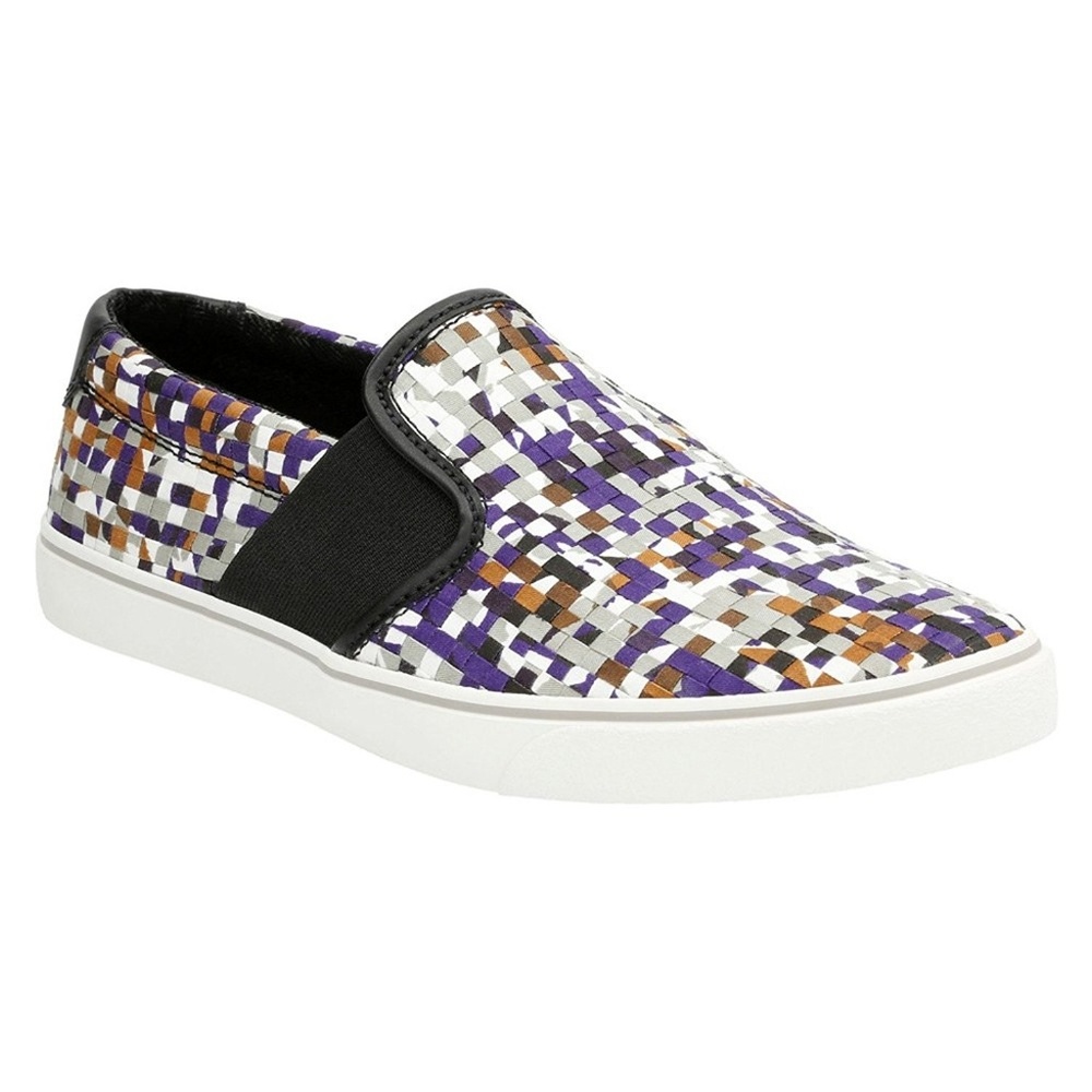Clarks slip-on shoes, size 10, purple/gold, UW